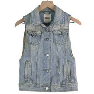 Brandy Melville Jean Vest Button-Up Collared Cotton Light Wash Denim Blue Size S